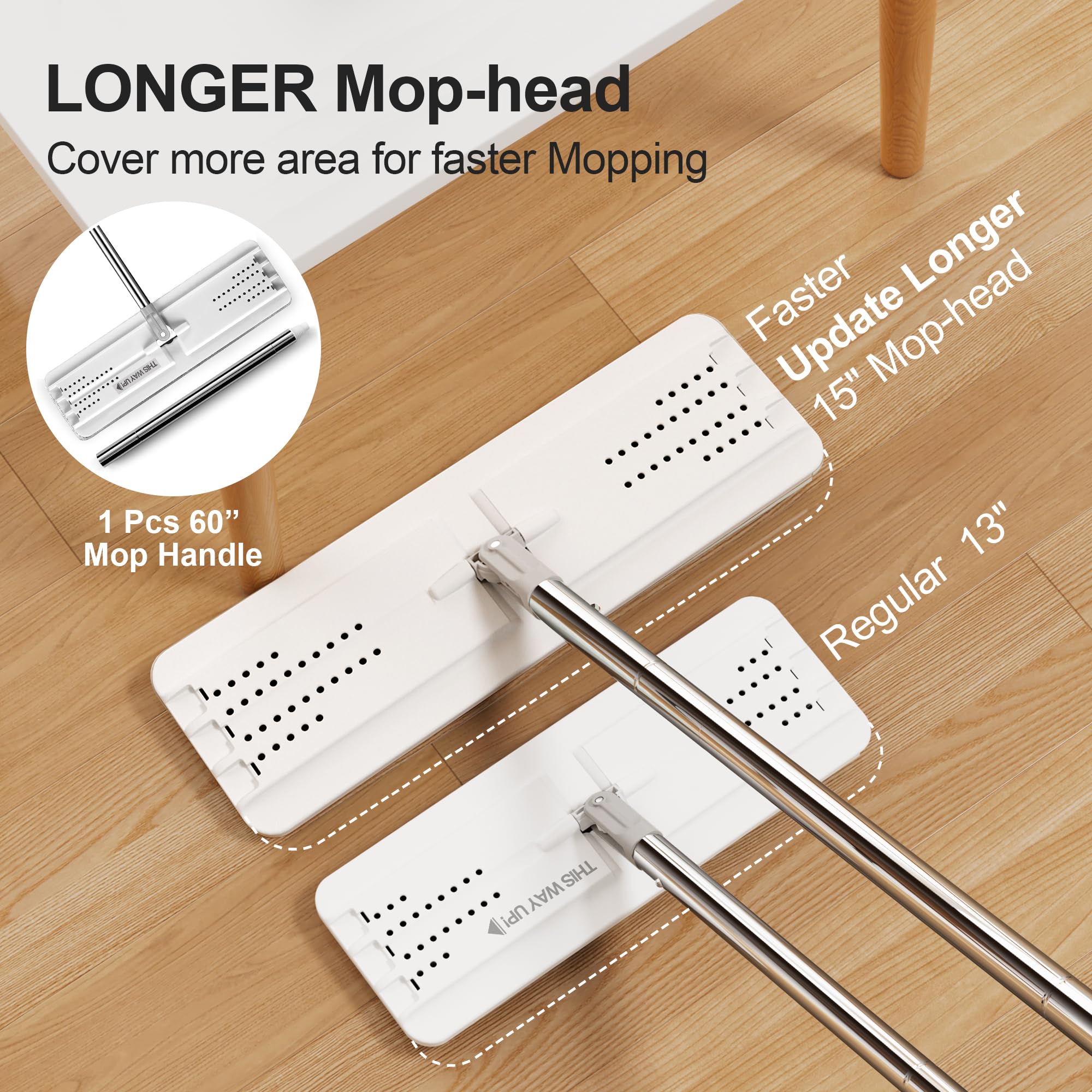 JOYMOOP Mop and Bucket Set, Hands-Free Flat Floor Mop with 3 Washable Microfiber Pads, Wet and Dry Use, Ideal for Home and Commercial Floor Cleaning