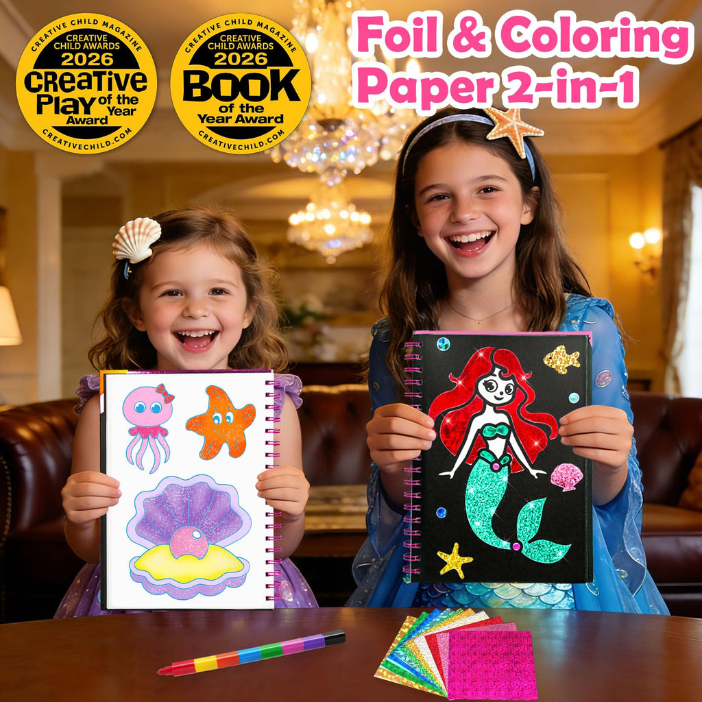 FUNNYB&G Foil Art Craft Kit for Girls 4-10 Years Old: Mess-Free & No-Glue, Create 16 Sparkly Princess Unicorn Pictures – Perfect Travel Toy & Birthday Gift for Kids (Princess)