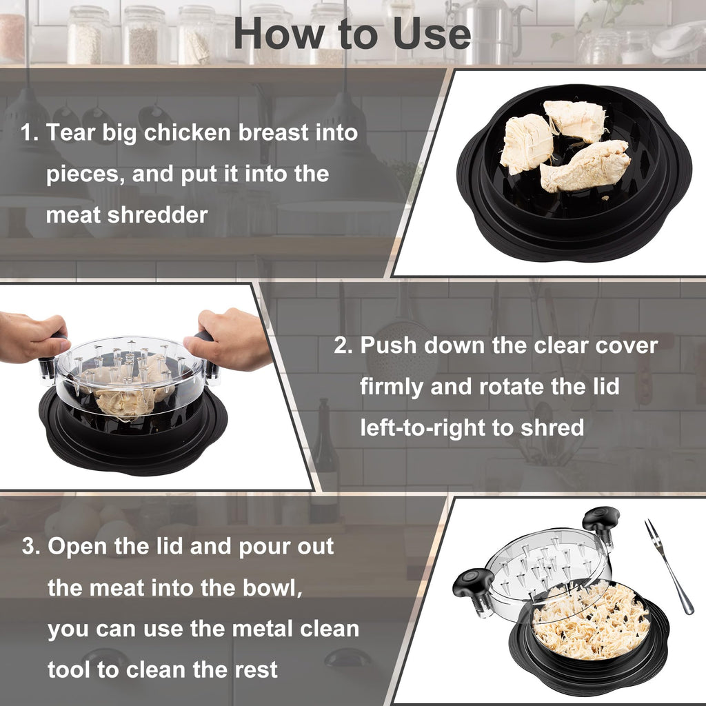 SURETIVIAN Chicken Shredder Tool Twist Large Chicken Breast Shredder with Brush&Fork, Visible Meat Shredder Machine, Strong Anti-Slip Strip, Ergonomic Handle, BPA Free, Suitable for Pork Beef Chicken