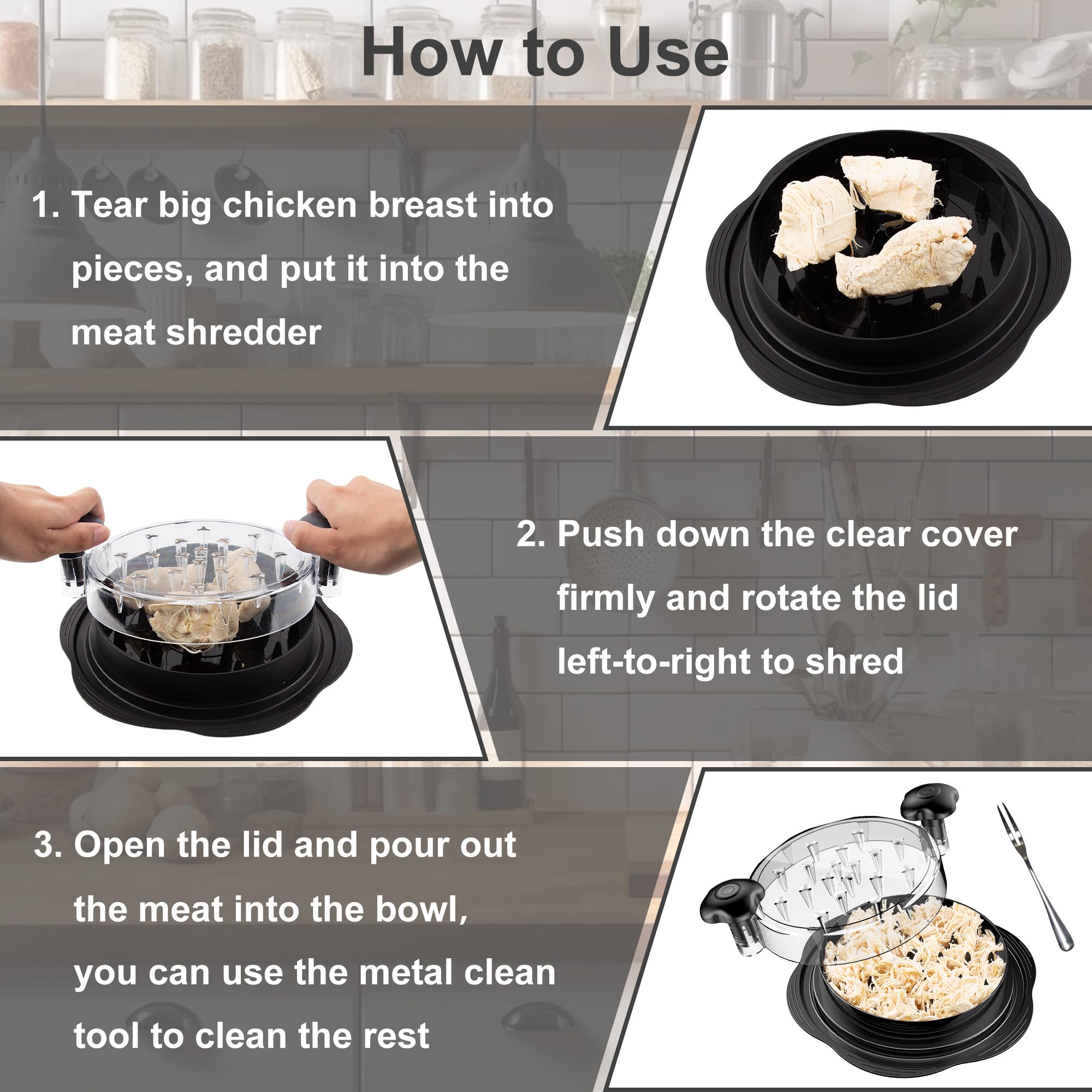 SURETIVIAN Chicken Shredder Tool Twist Large Chicken Breast Shredder with Brush&Fork, Visible Meat Shredder Machine, Strong Anti-Slip Strip, Ergonomic Handle, BPA Free, Suitable for Pork Beef Chicken