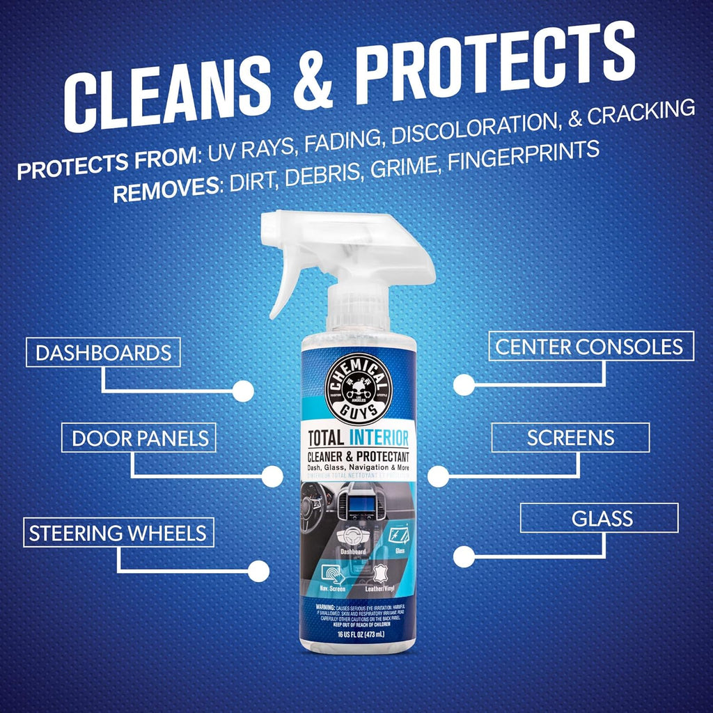 Chemical Guys Total Interior Cleaner & Protectant Interior Cleaner, Cleans & Protects Leather, Vinyl, Plastic, Rubber, Glass with a Streak-Free Finish — Cars, Trucks, SUVs, RVs, 16 oz