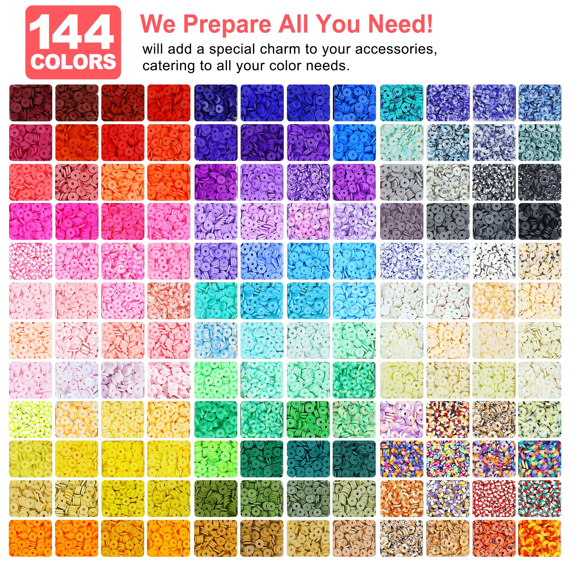 Redtwo 5100 Clay Beads Bracelet Making Kit, Flat Preppy Beads for Friendship Jewelry Making,Polymer Heishi Beads with Charms Gifts for Teen Girls Crafts for Girls Ages 8-12