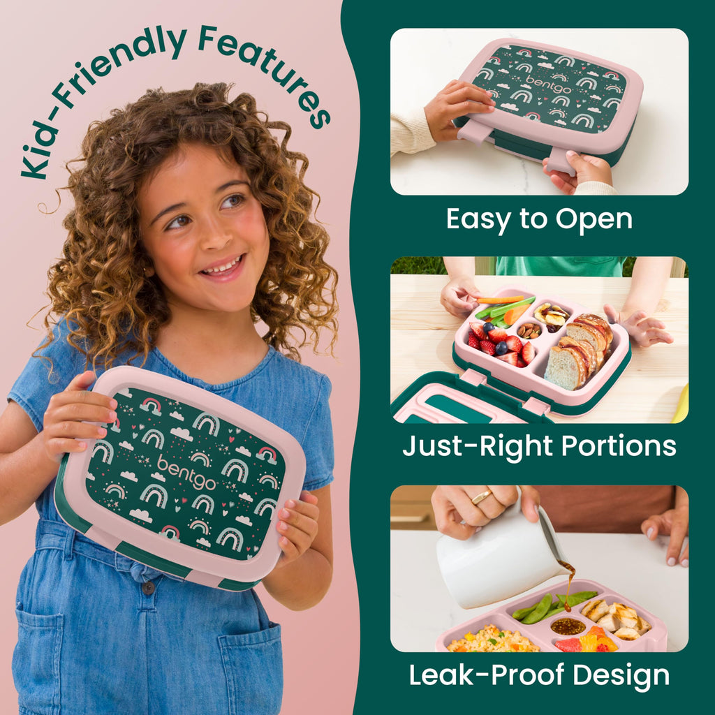 Bentgo Kids Prints Leak-Proof, 5-Compartment Bento-Style Kids Lunch Box - Ideal Portion Sizes for Ages 3-7, Durable, Drop-Proof, Dishwasher Safe, & PFAS & BPA-Free Materials (Unicorn)