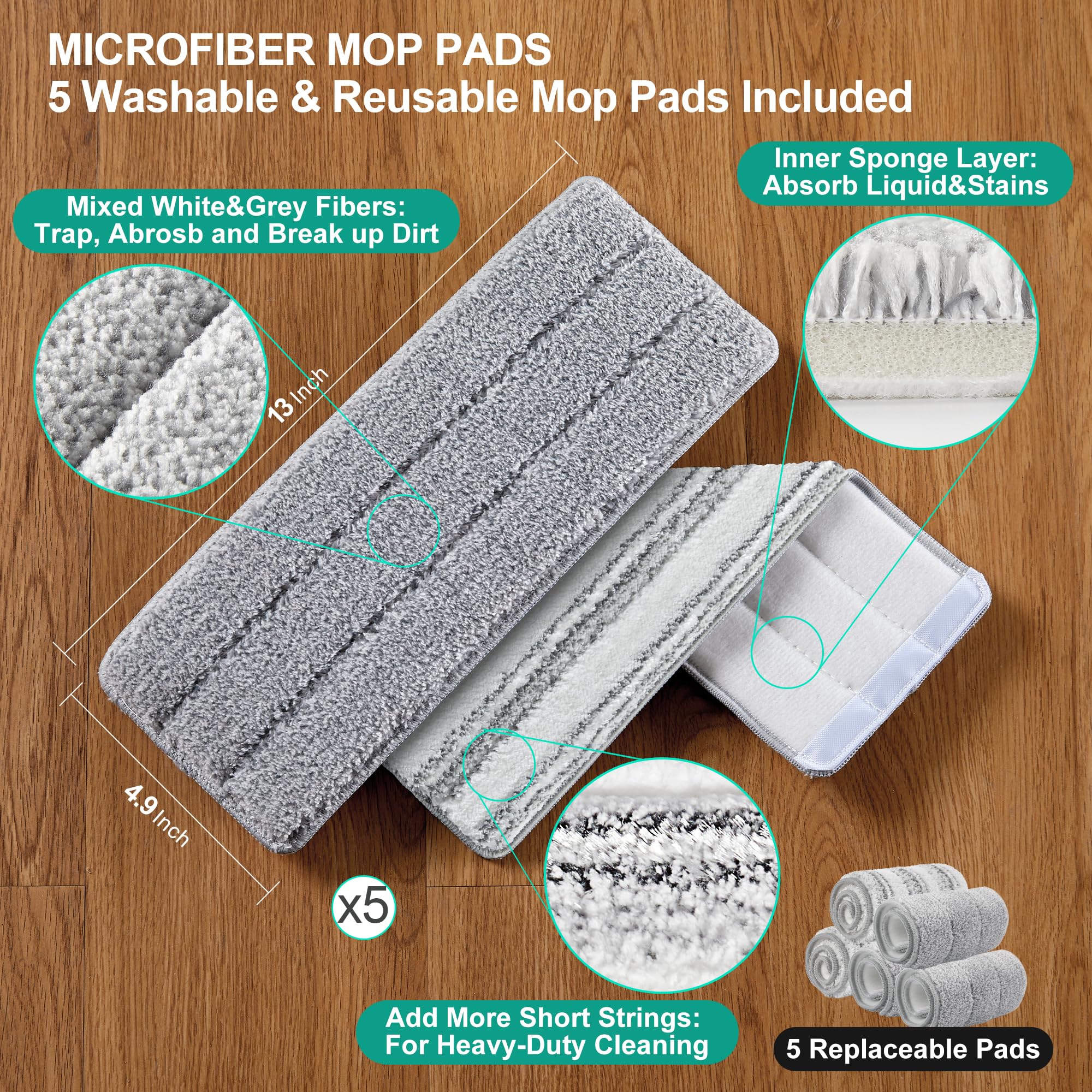 JOYMOOP Mop and Bucket Set, Hands-Free Flat Floor Mop with 3 Washable Microfiber Pads, Wet and Dry Use, Ideal for Home and Commercial Floor Cleaning