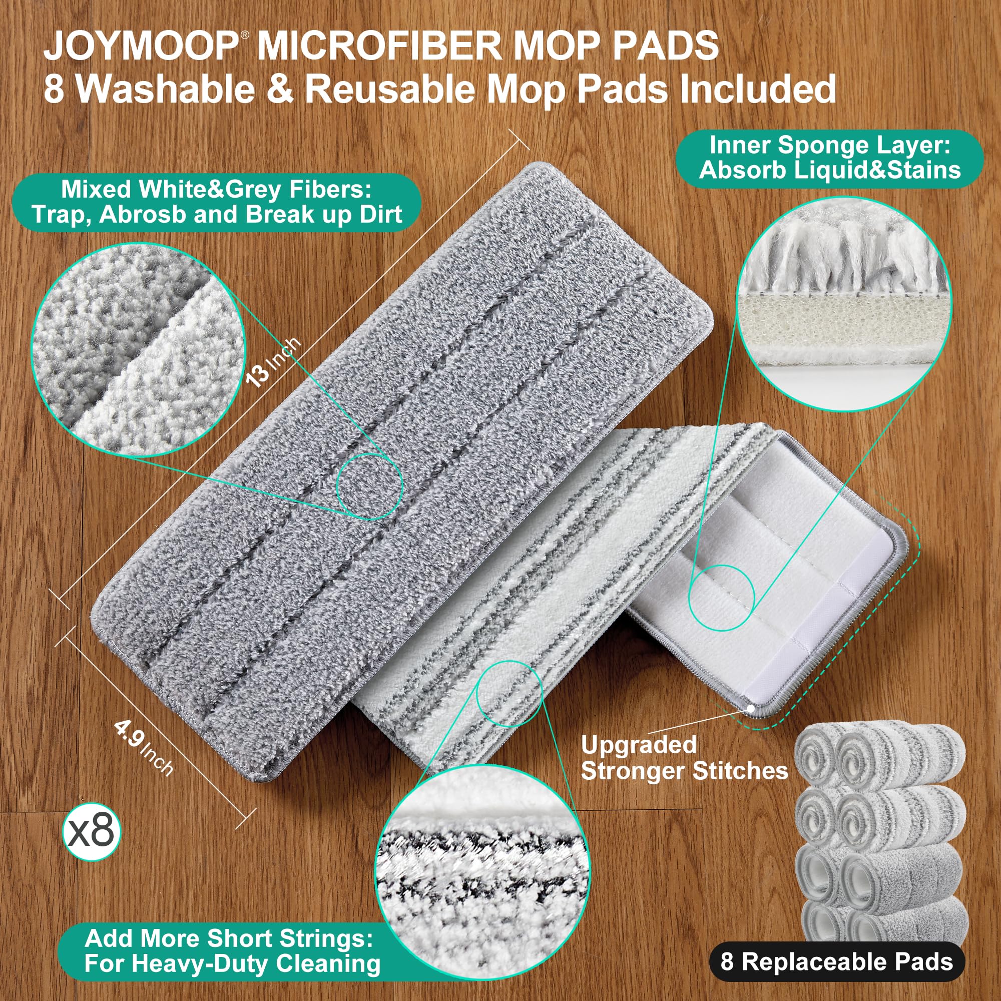 JOYMOOP Mop and Bucket Set, Hands-Free Flat Floor Mop with 3 Washable Microfiber Pads, Wet and Dry Use, Ideal for Home and Commercial Floor Cleaning