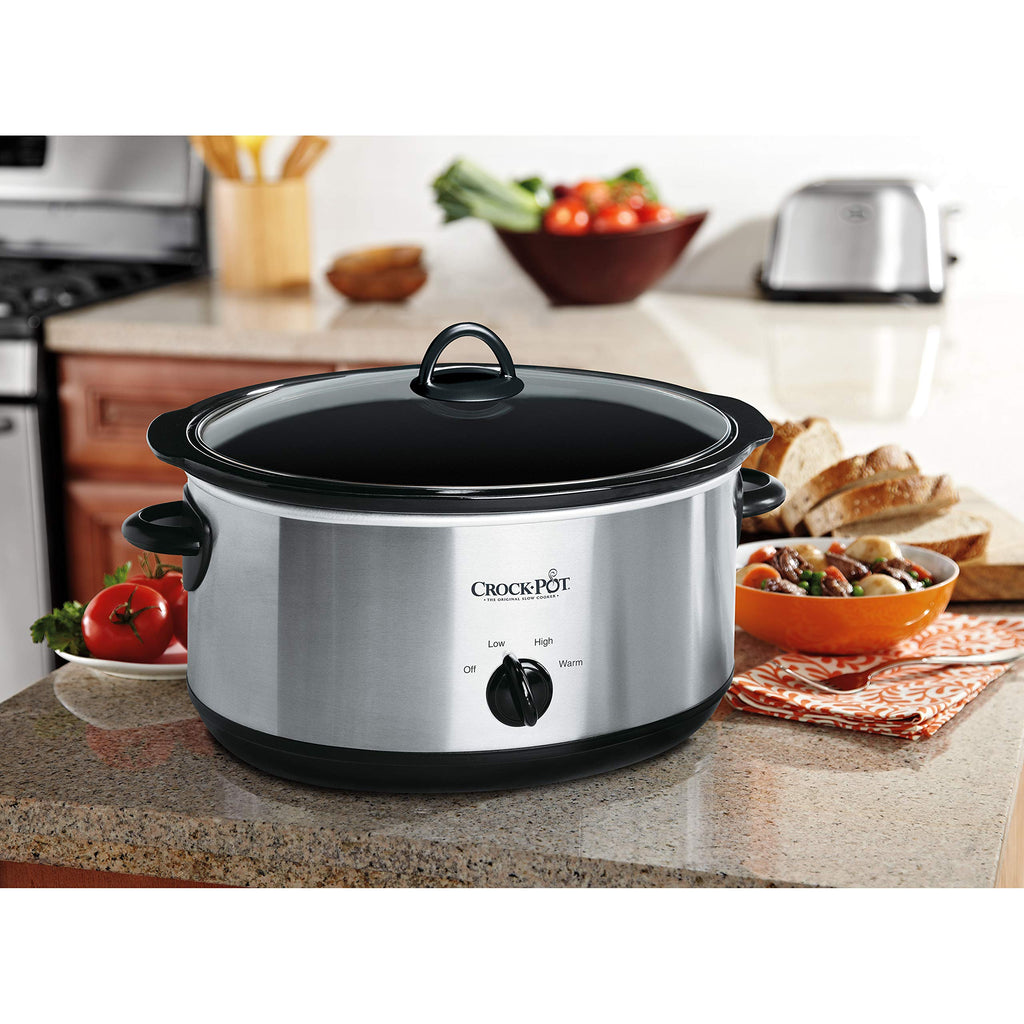 Crock-Pot 7-Quart Manual Slow Cooker, Family Size Serves 8+ People & Fits 6-lb Roast, Removable Stoneware with Warming Setting, Dishwasher Safe for Easy Cleanup, Stainless Steel