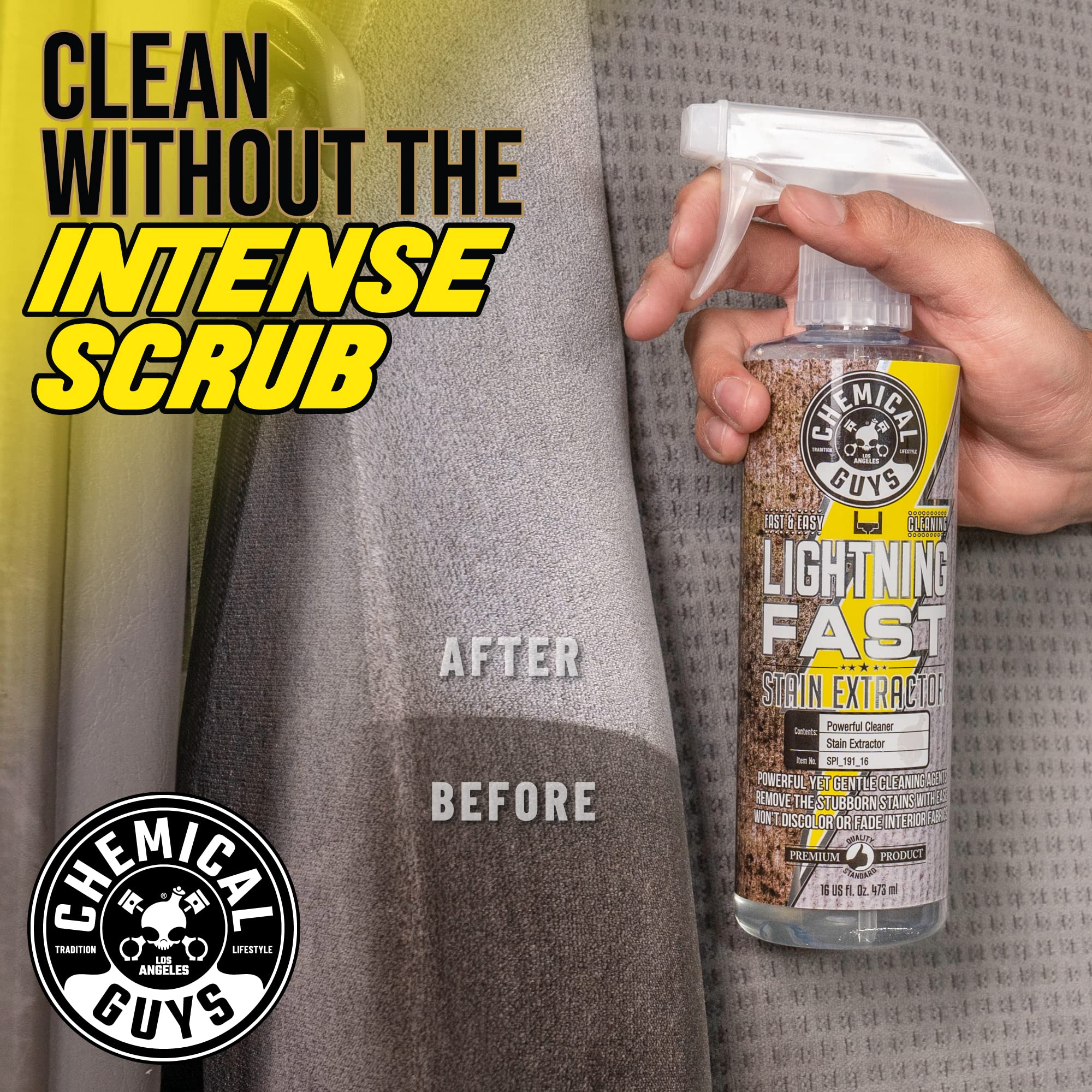 Chemical Guys Lightning Fast Carpet and Upholstery Stain Extractor - Chemical Guys Carpet Cleaner, Great for Fabric, Upholstery, Cars, Home, Office, Furniture, and More, Fresh Scent - 16 oz