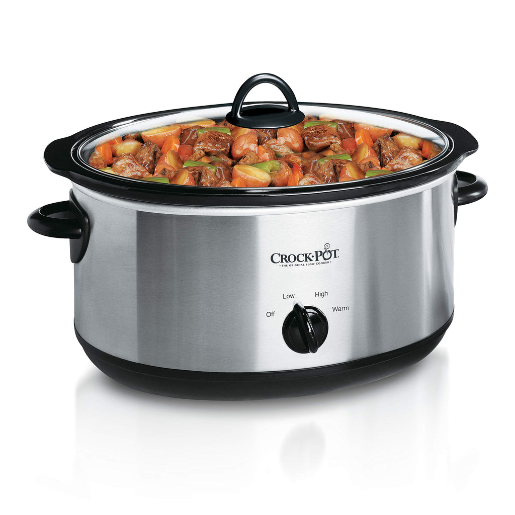 Crock-Pot 7-Quart Manual Slow Cooker, Family Size Serves 8+ People & Fits 6-lb Roast, Removable Stoneware with Warming Setting, Dishwasher Safe for Easy Cleanup, Stainless Steel