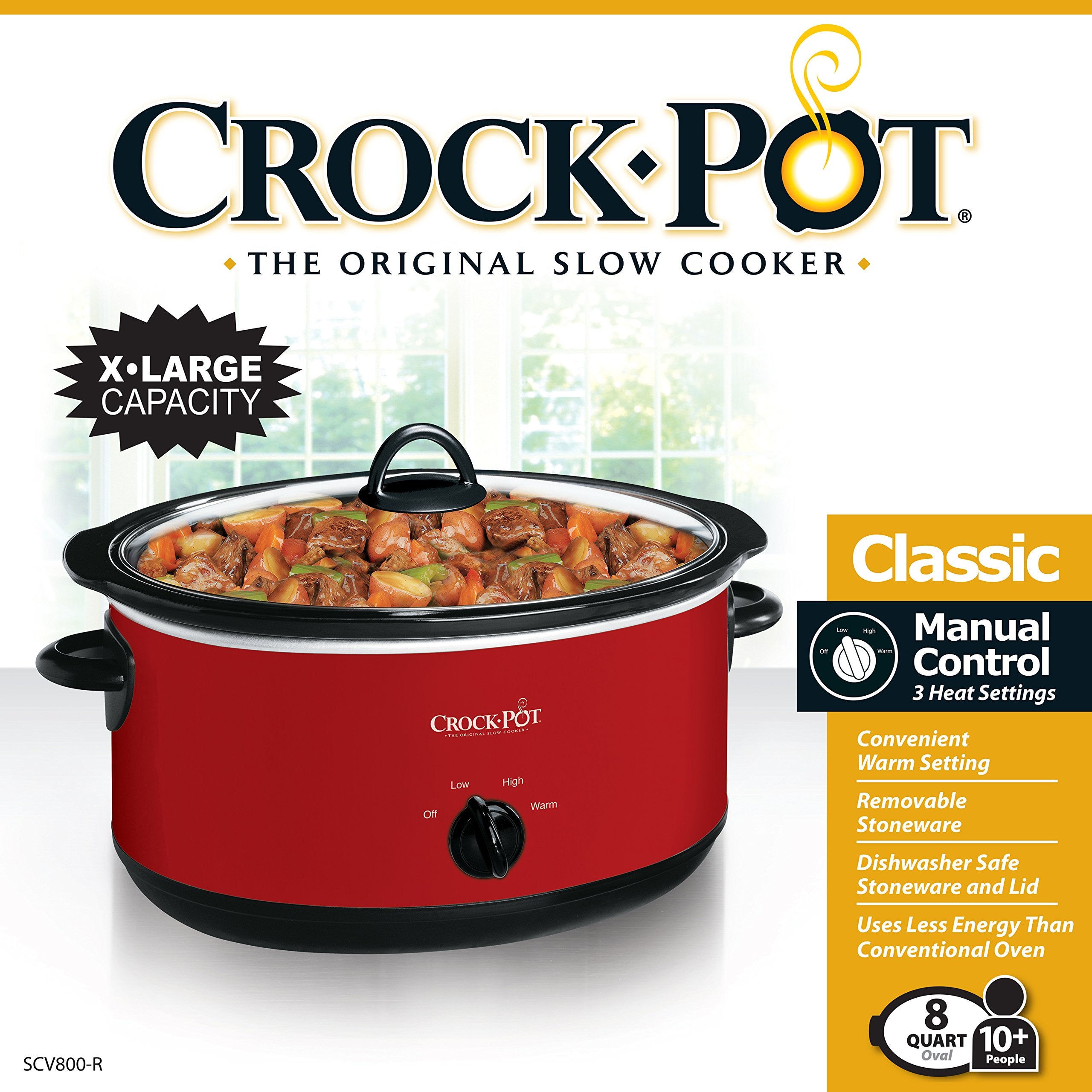 Crock-Pot 7-Quart Manual Slow Cooker, Family Size Serves 8+ People & Fits 6-lb Roast, Removable Stoneware with Warming Setting, Dishwasher Safe for Easy Cleanup, Stainless Steel