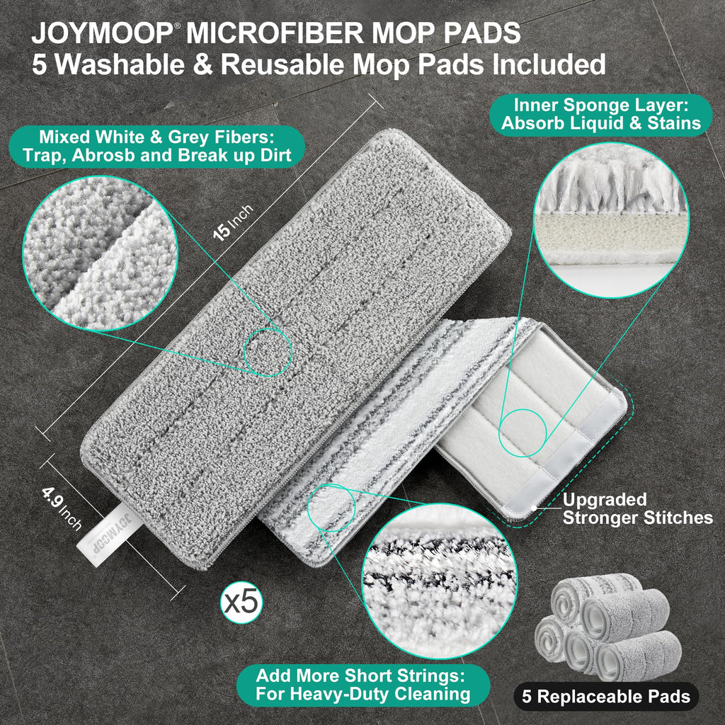 JOYMOOP Mop and Bucket Set, Hands-Free Flat Floor Mop with 3 Washable Microfiber Pads, Wet and Dry Use, Ideal for Home and Commercial Floor Cleaning