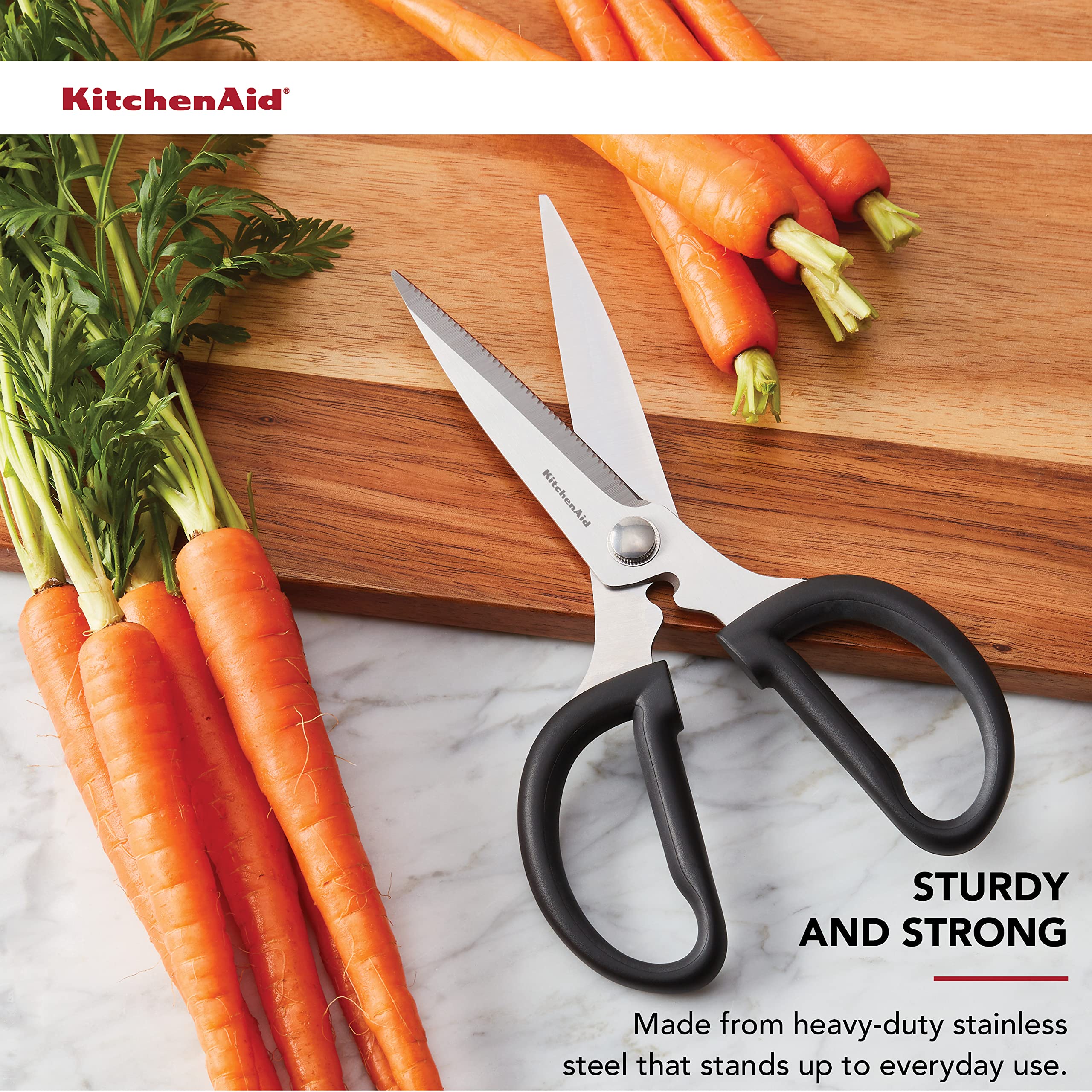 KitchenAid All Purpose Kitchen Shears with Protective Sheath Durable Stainless Steel Scissors, Dishwasher Safe, Soft Grip Comfort Handle, 8.72 Inch, Black