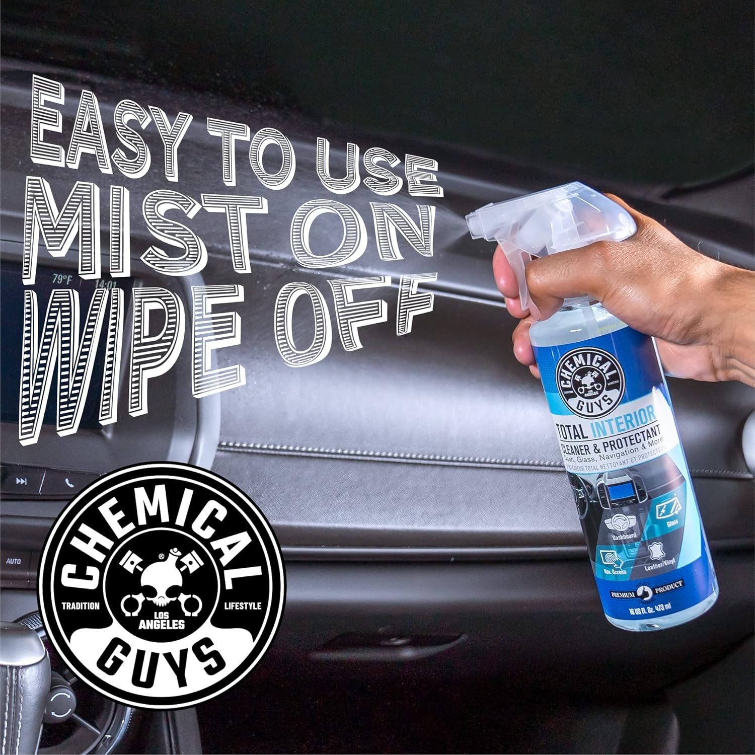 Chemical Guys Total Interior Cleaner & Protectant Interior Cleaner, Cleans & Protects Leather, Vinyl, Plastic, Rubber, Glass with a Streak-Free Finish — Cars, Trucks, SUVs, RVs, 16 oz