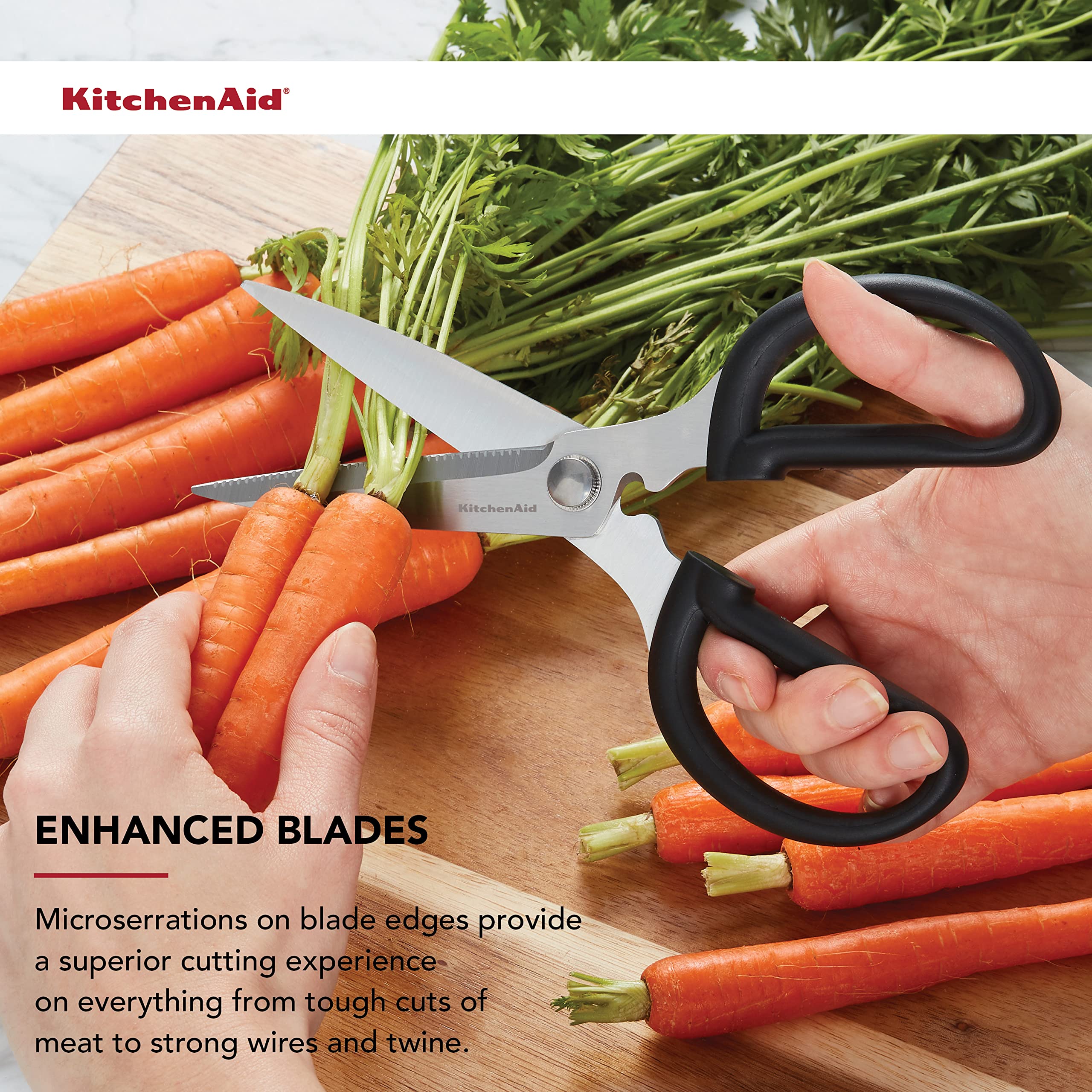 KitchenAid All Purpose Kitchen Shears with Protective Sheath Durable Stainless Steel Scissors, Dishwasher Safe, Soft Grip Comfort Handle, 8.72 Inch, Black
