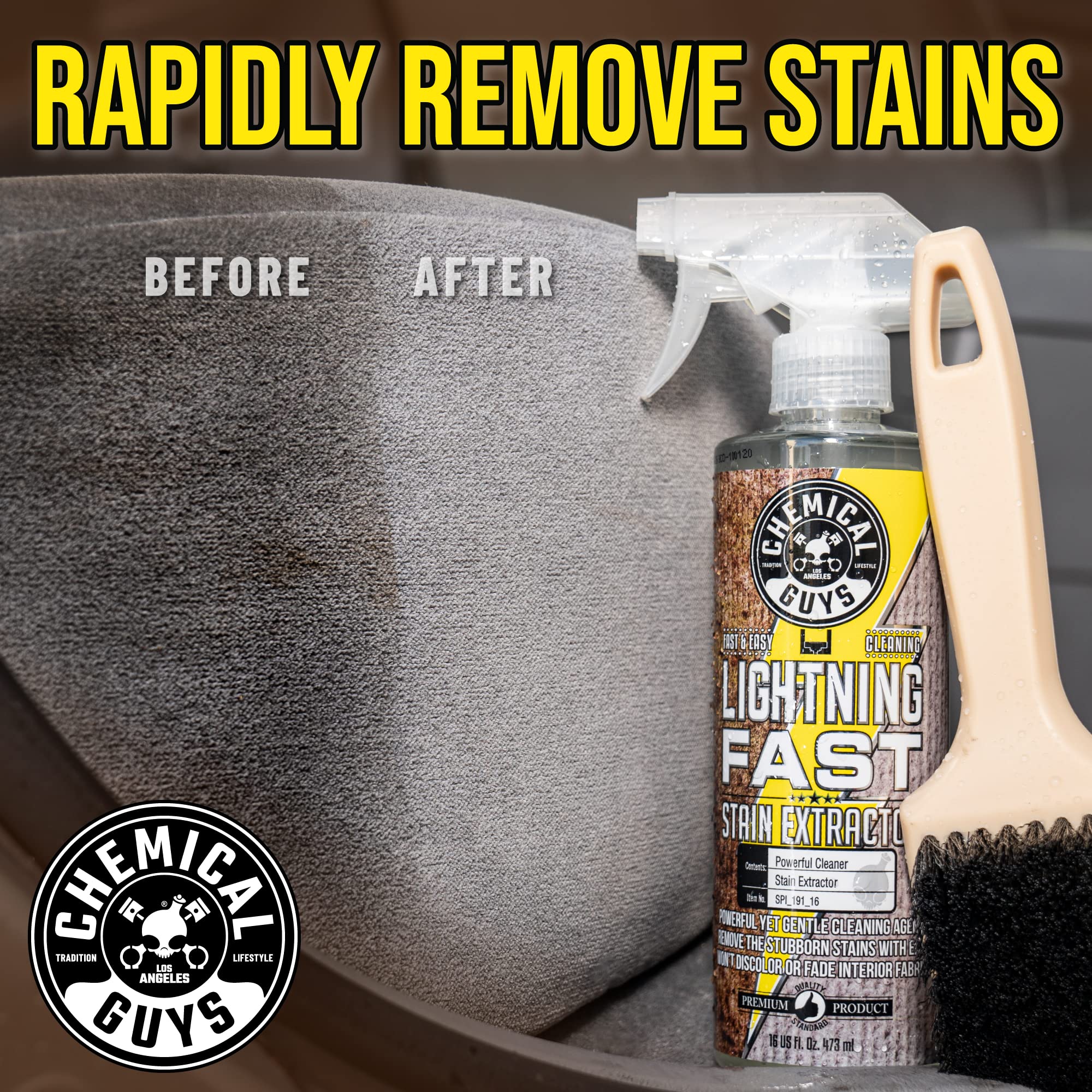 Chemical Guys Lightning Fast Carpet and Upholstery Stain Extractor - Chemical Guys Carpet Cleaner, Great for Fabric, Upholstery, Cars, Home, Office, Furniture, and More, Fresh Scent - 16 oz