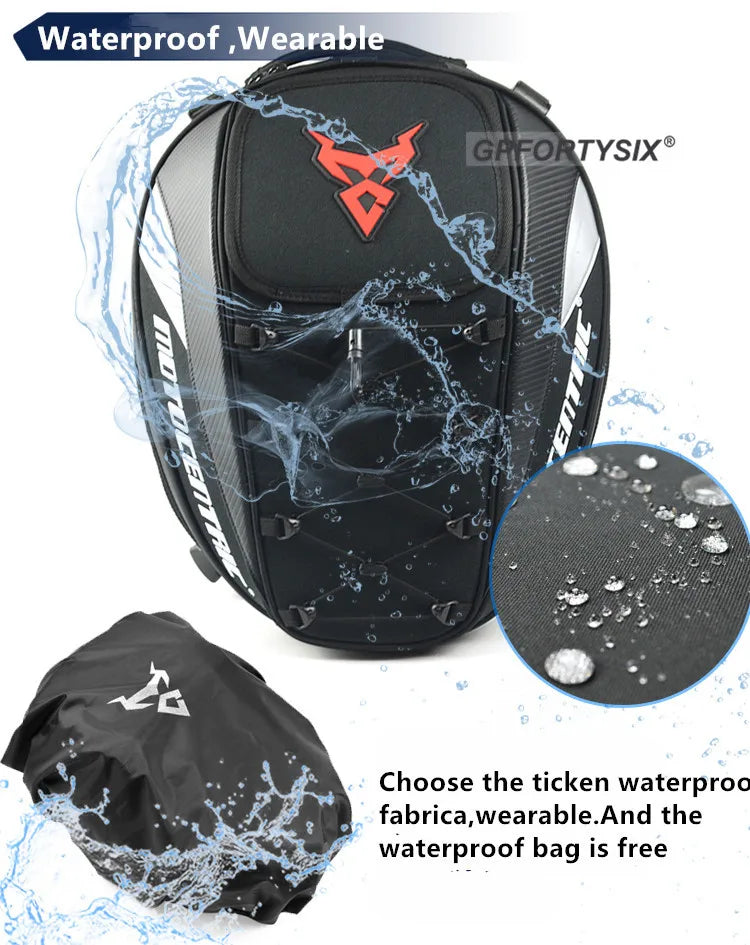 MOTOCENTRIC Motorcycle Back Seat Bags Waterproof Tail Bag Rear Seat Bag Multifunctional Motorbike Helmet Bag Moto Rider Backpack