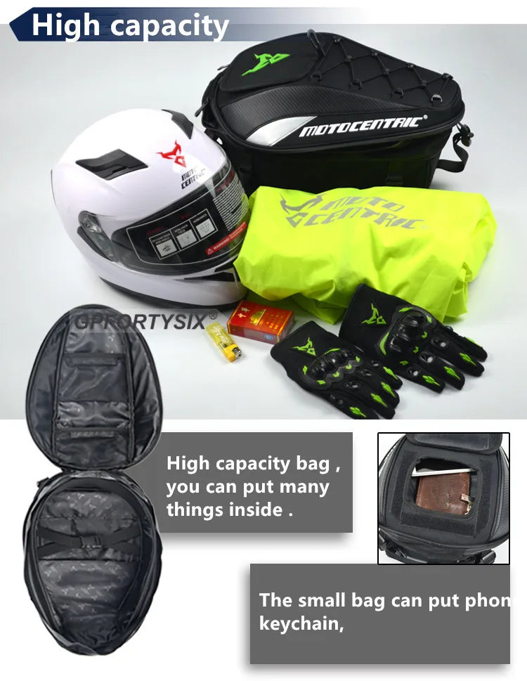 MOTOCENTRIC Motorcycle Back Seat Bags Waterproof Tail Bag Rear Seat Bag Multifunctional Motorbike Helmet Bag Moto Rider Backpack