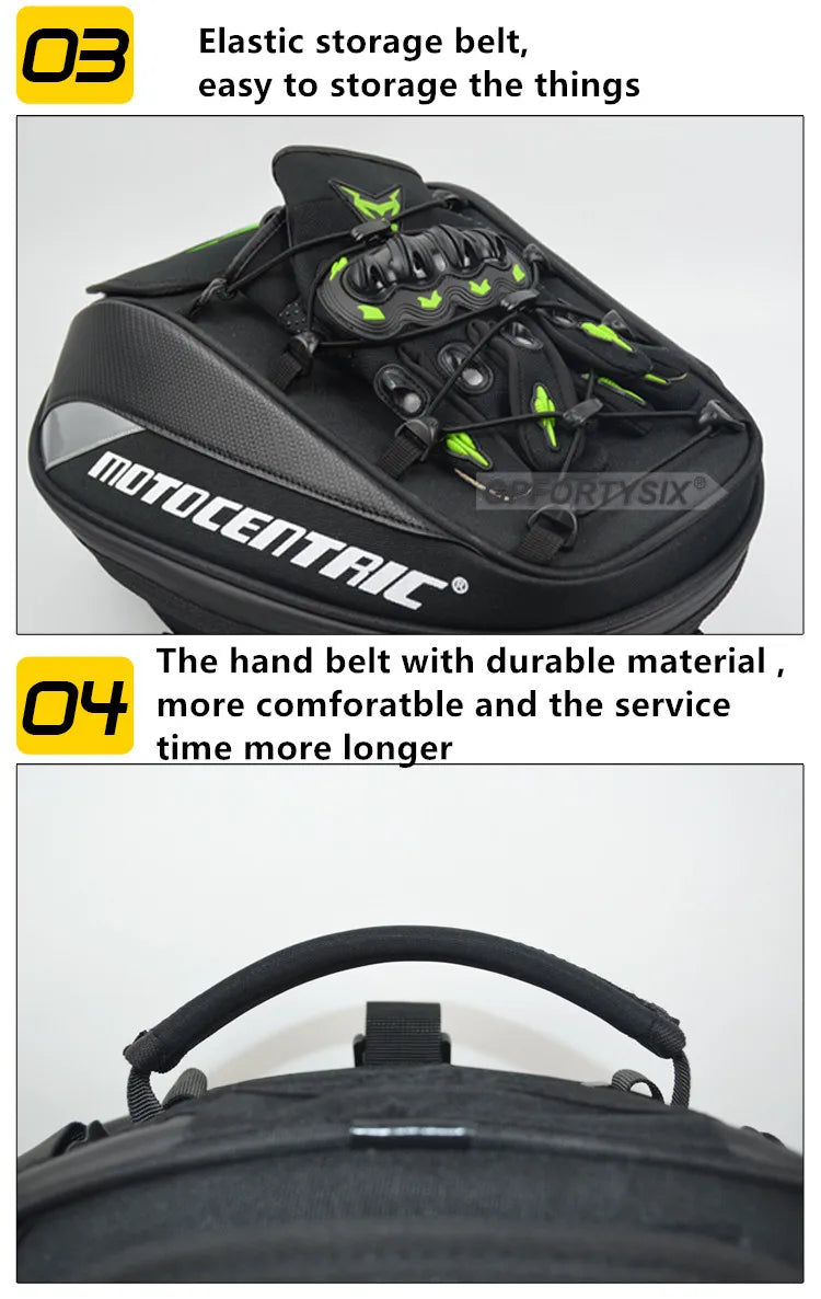 MOTOCENTRIC Motorcycle Back Seat Bags Waterproof Tail Bag Rear Seat Bag Multifunctional Motorbike Helmet Bag Moto Rider Backpack