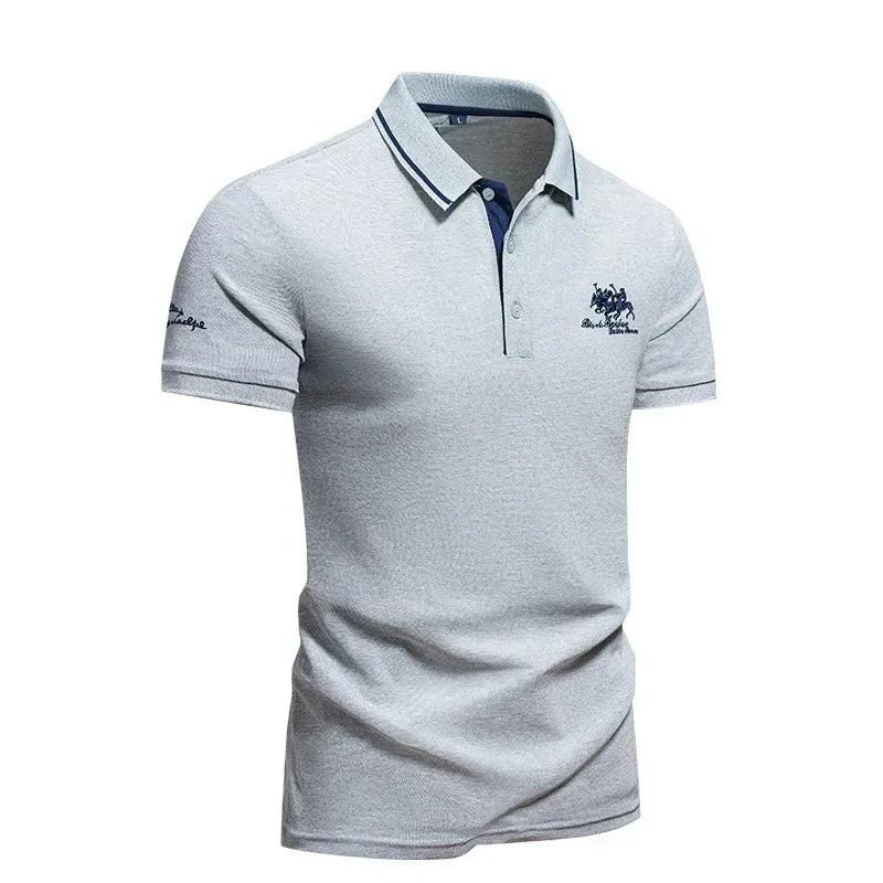 summer Men's Short Sleeve Embroidered Polo T-Shirt Lightweight Casual Streetwear Lapel Vintage Business tshirts