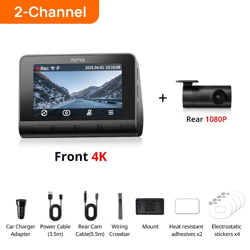 New 70mai 4K Dash Cam A810S HDR Supercapacitor 4G LTE Wi-Fi 6 Voice Control GPS ADAS 70mai A810S Upgrade Version of 70mai A810