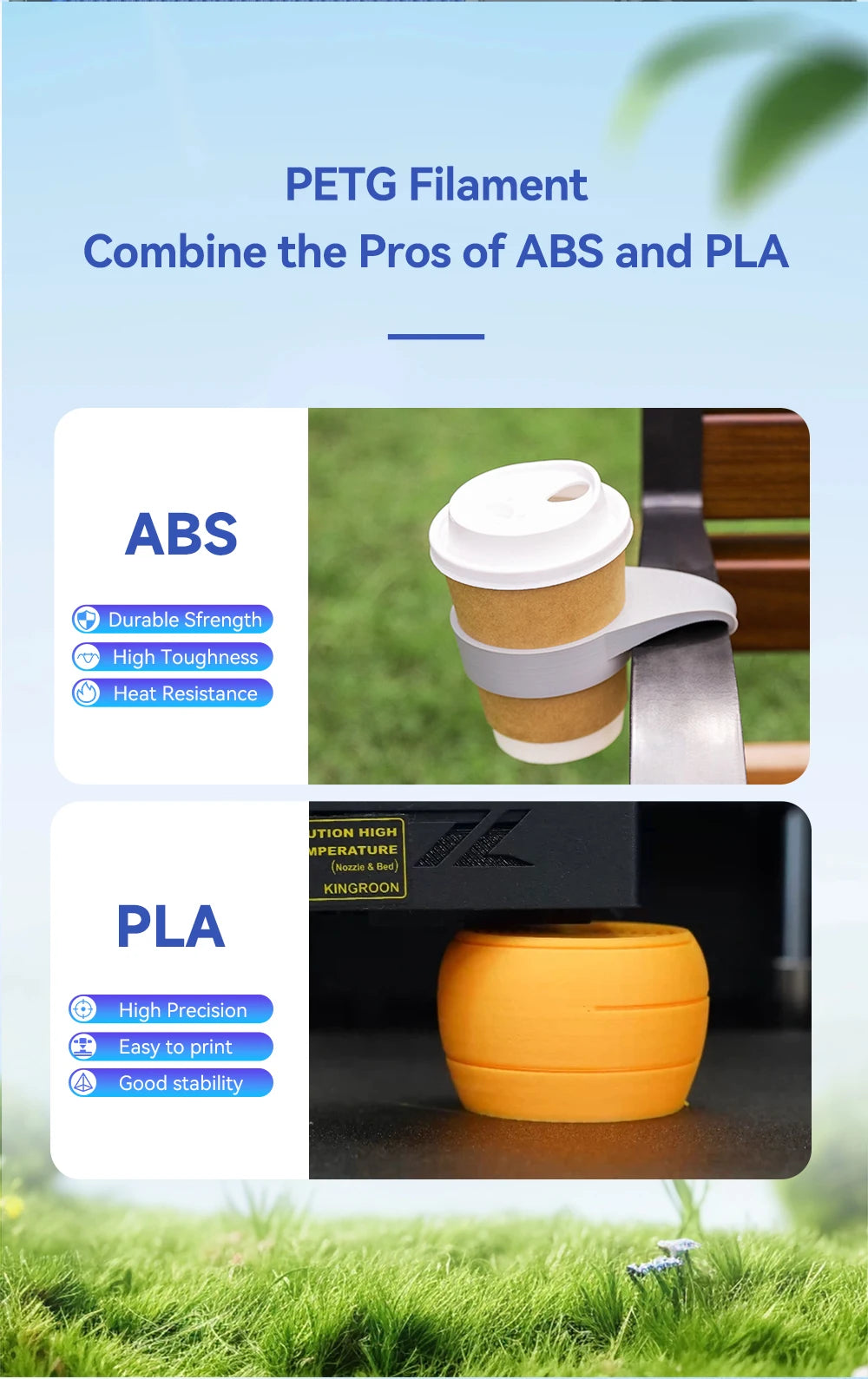 KINGROON 22LBS PETG or PLA filament 3D Printer Filament 10 Rolls 1KG 1.75MM Eco-Friendly Good Toughness Mix Color