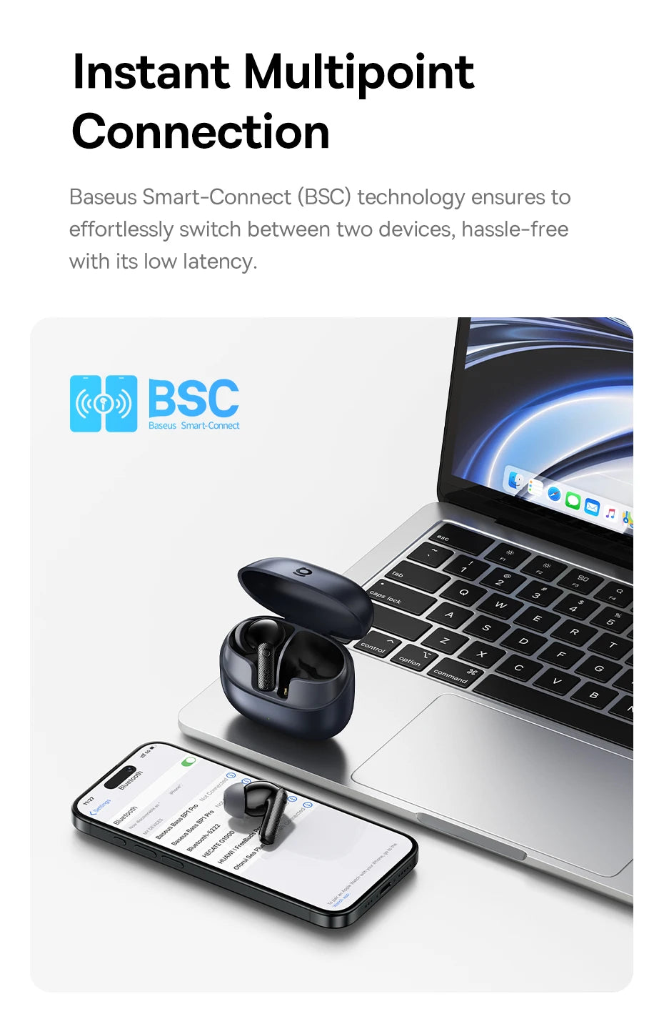Baseus EP10 Pro ANC Earbuds Wireless Bluetooth 6.0 Earphones 50dB Realtime Adaptive Headphones 6 Mic Hi-Res LDAC IP55  Ear buds