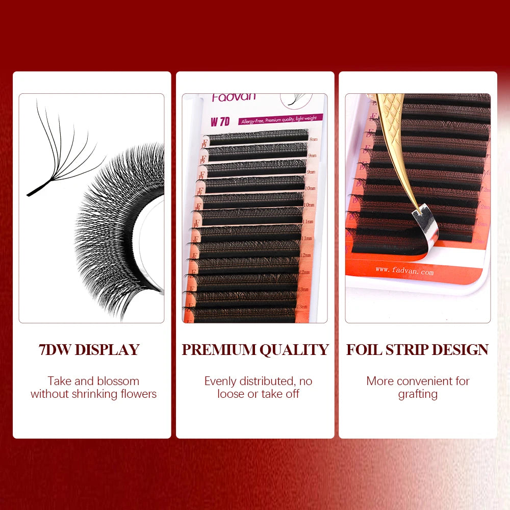 FADVAN 3D/4D/5D/6D/7D/8D W Shaped Eyelash Extension C D Curl Natural Mink Lash Premade Volume Fan False Eyelashes Makeup Supplie