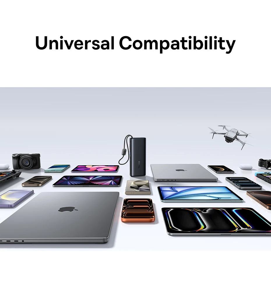 【CCC】Baseus 25000mAh 145W Power Bank Built-In Dual USB-C Cable Fast Charge Digital Display Power Bank For Mac iPhone Samsung