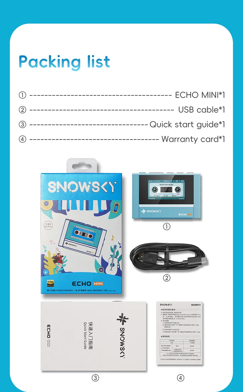 SnowSky/FiiO Echo Mini HiFi Bluetooth MP3 Pure Music Player, 15Hours Playback, 3.5mm/4.4mm Headphones Output