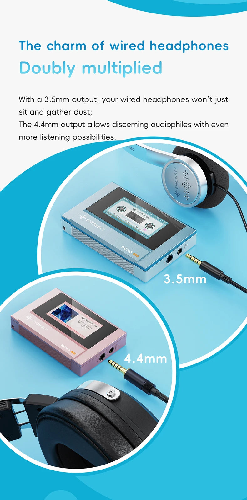 SnowSky/FiiO Echo Mini HiFi Bluetooth MP3 Pure Music Player, 15Hours Playback, 3.5mm/4.4mm Headphones Output