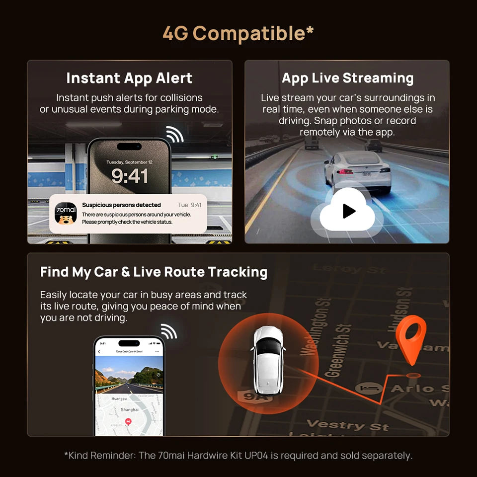 New 70mai 4K Dash Cam A810S HDR Supercapacitor 4G LTE Wi-Fi 6 Voice Control GPS ADAS 70mai A810S Upgrade Version of 70mai A810