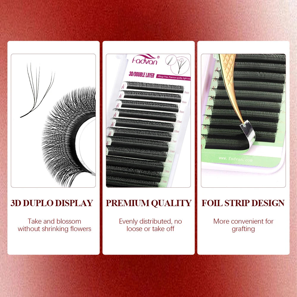 FADVAN 3D/4D/5D/6D/7D/8D W Shaped Eyelash Extension C D Curl Natural Mink Lash Premade Volume Fan False Eyelashes Makeup Supplie
