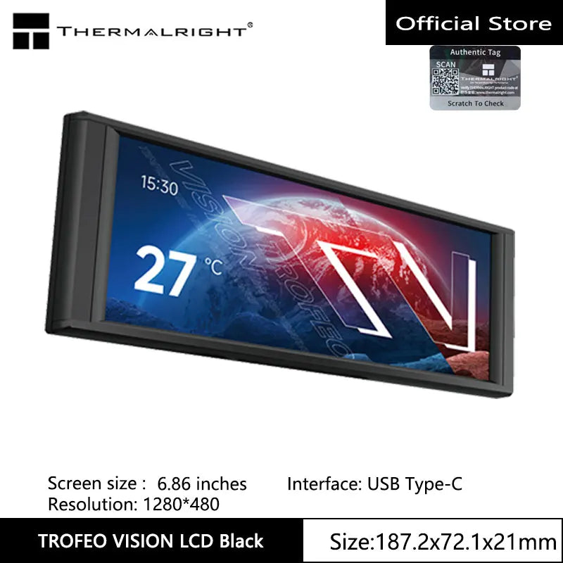 Thermalright TROFEO VISION LCD IPS full-color LCD screen，9.16 inches/magnetic/1920*480 resolution/USB Type-C port Display screen