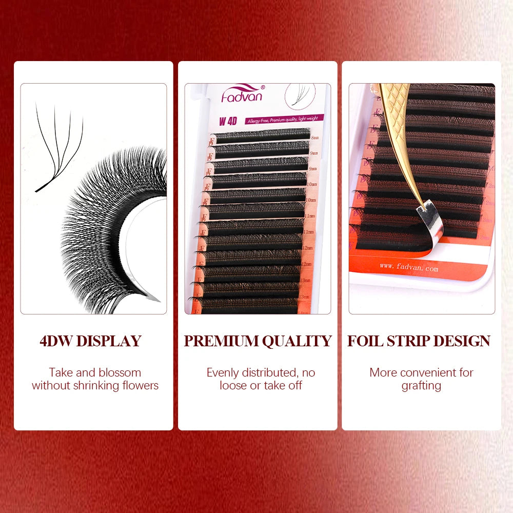 FADVAN 3D/4D/5D/6D/7D/8D W Shaped Eyelash Extension C D Curl Natural Mink Lash Premade Volume Fan False Eyelashes Makeup Supplie