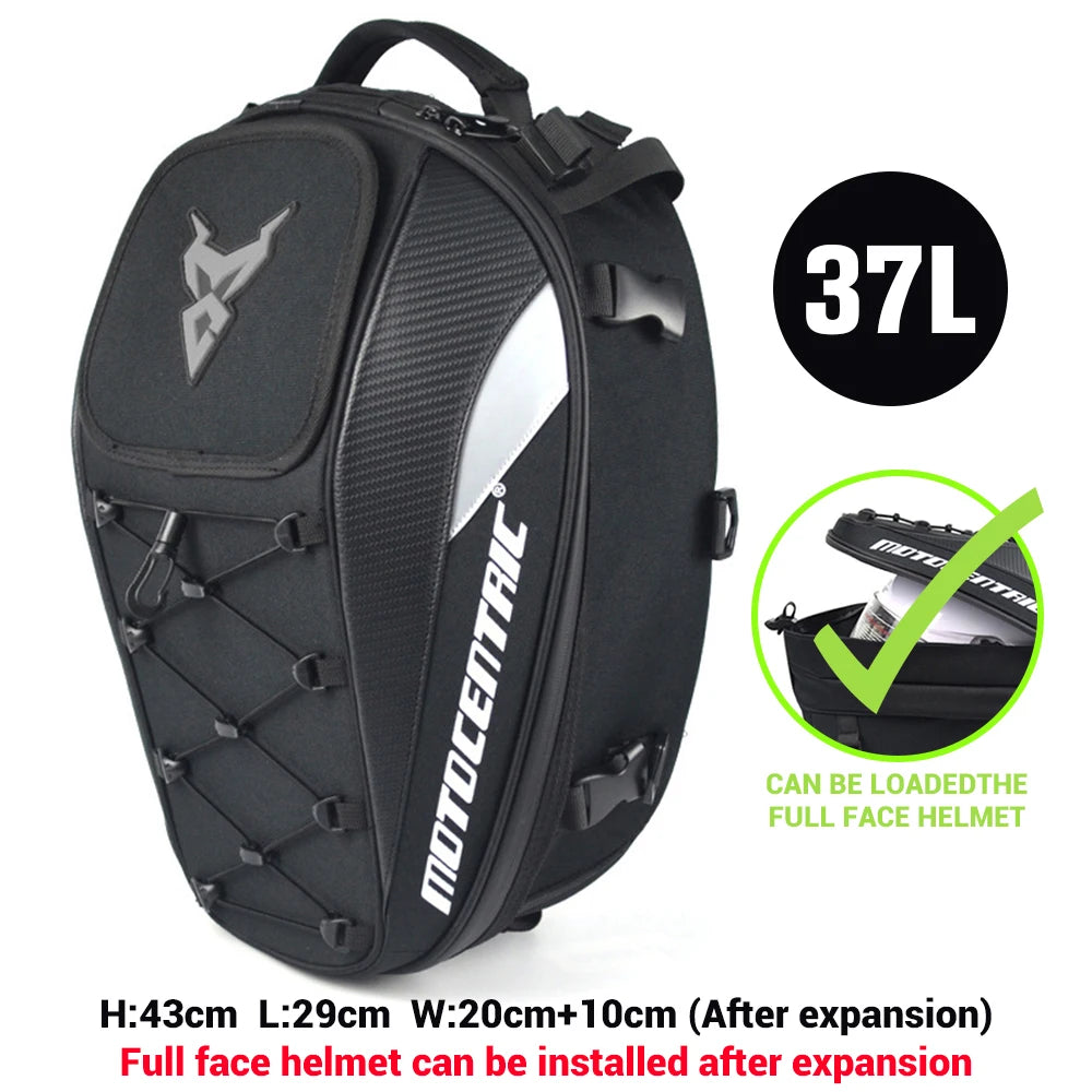 MOTOCENTRIC Motorcycle Back Seat Bags Waterproof Tail Bag Rear Seat Bag Multifunctional Motorbike Helmet Bag Moto Rider Backpack