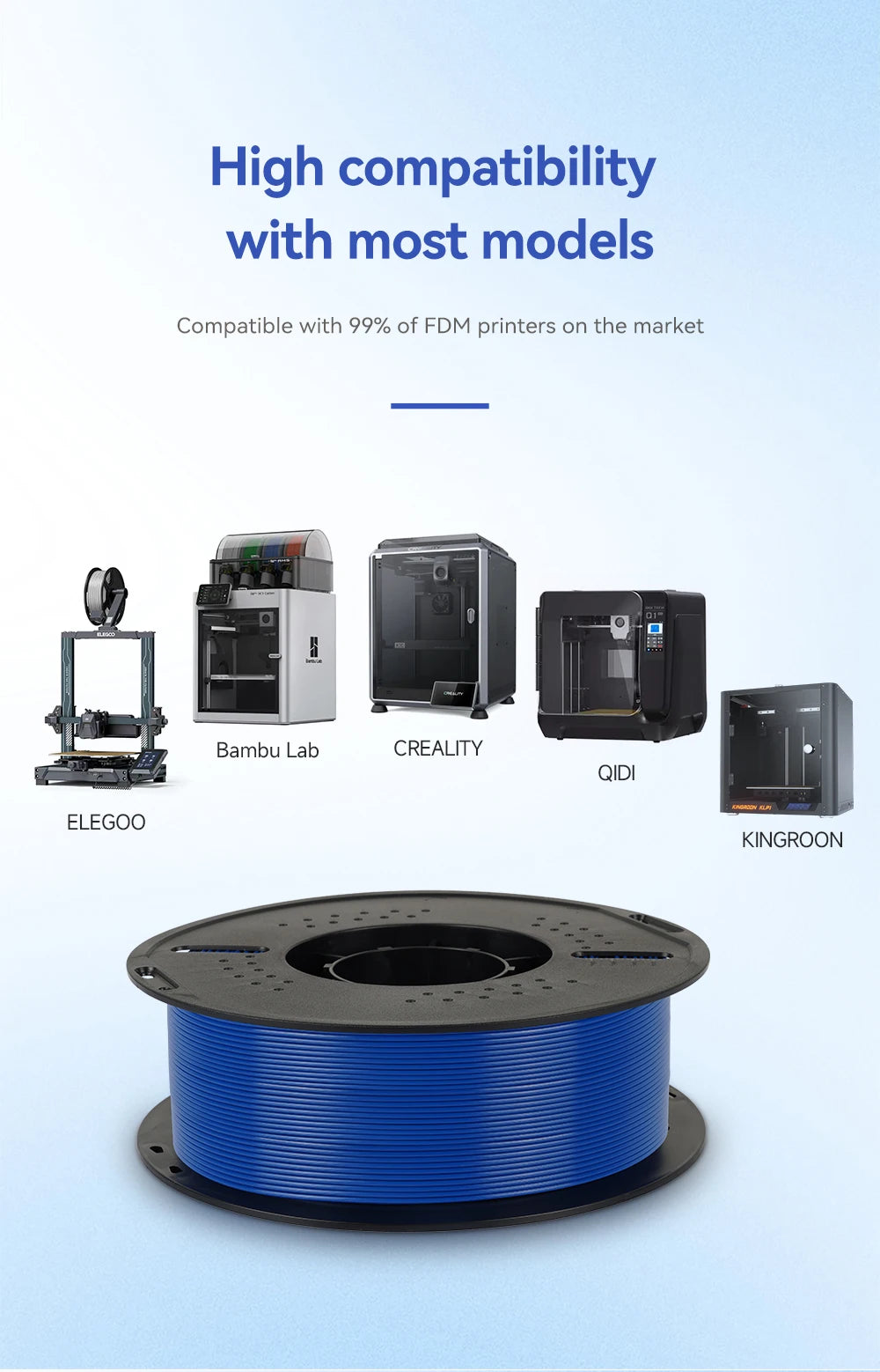 KINGROON 22LBS PETG or PLA filament 3D Printer Filament 10 Rolls 1KG 1.75MM Eco-Friendly Good Toughness Mix Color
