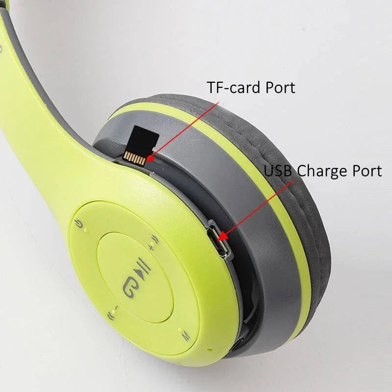 P47 Bluetooth 50 Wireless Headphone Foldable HIFI Stereo Bass Earphone Kid Helmet Gift With Mic USB Adaptor For iPhone Game