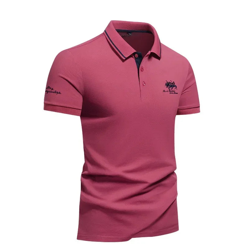 summer Men's Short Sleeve Embroidered Polo T-Shirt Lightweight Casual Streetwear Lapel Vintage Business tshirts