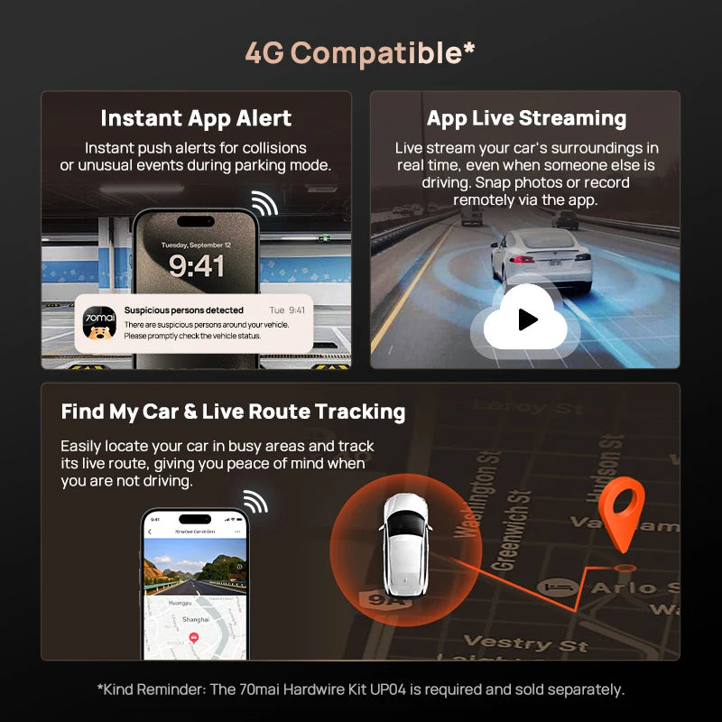 New 70mai 4K Dash Cam A810S HDR Supercapacitor 4G LTE Wi-Fi 6 Voice Control GPS ADAS 70mai A810S Upgrade Version of 70mai A810