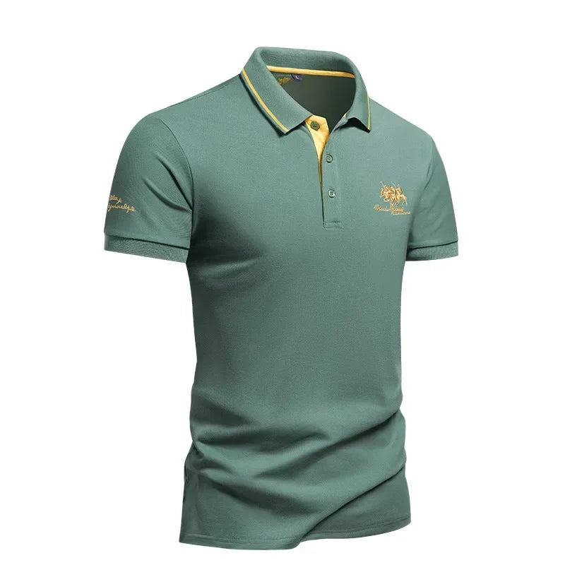 summer Men's Short Sleeve Embroidered Polo T-Shirt Lightweight Casual Streetwear Lapel Vintage Business tshirts