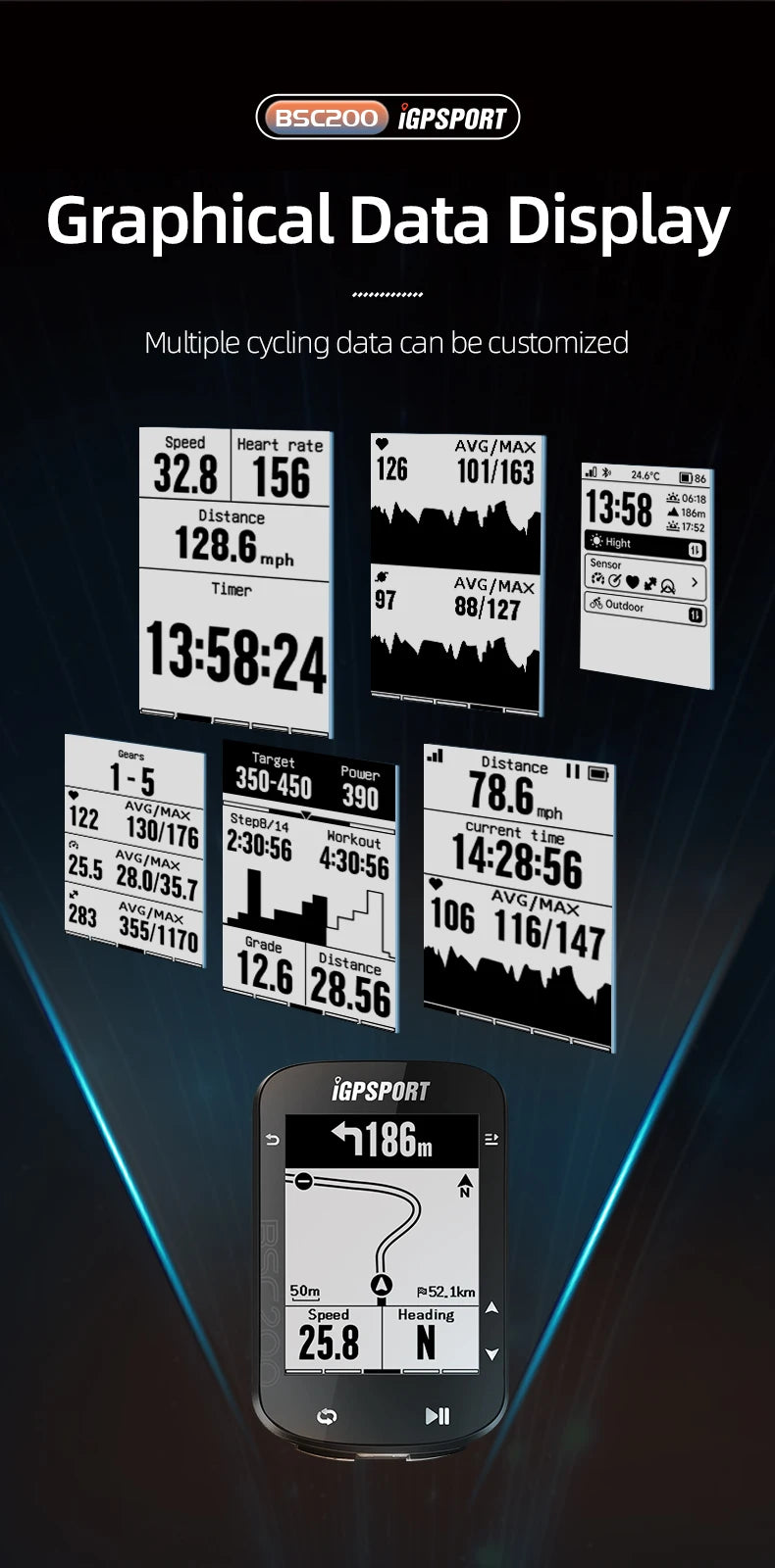 IGPSPORT BSC200 GPS Bicycle Computer Cycling Odometer Wireless Speedometer Route Navigation ANT + Bluetooth5.0 Accessories