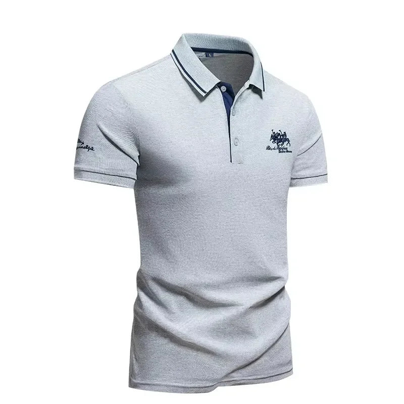 summer Men's Short Sleeve Embroidered Polo T-Shirt Lightweight Casual Streetwear Lapel Vintage Business tshirts