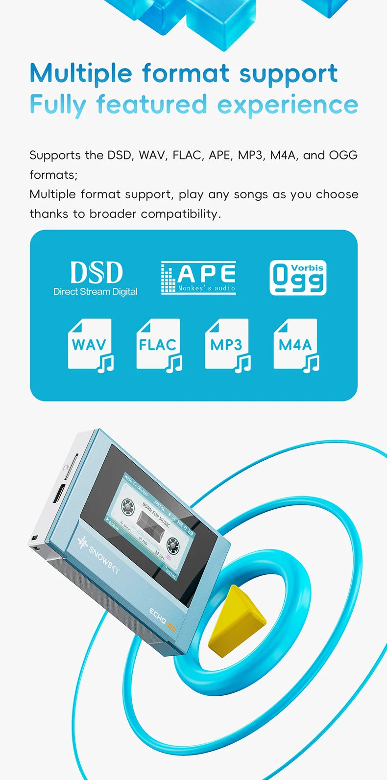 SnowSky/FiiO Echo Mini HiFi Bluetooth MP3 Pure Music Player, 15Hours Playback, 3.5mm/4.4mm Headphones Output