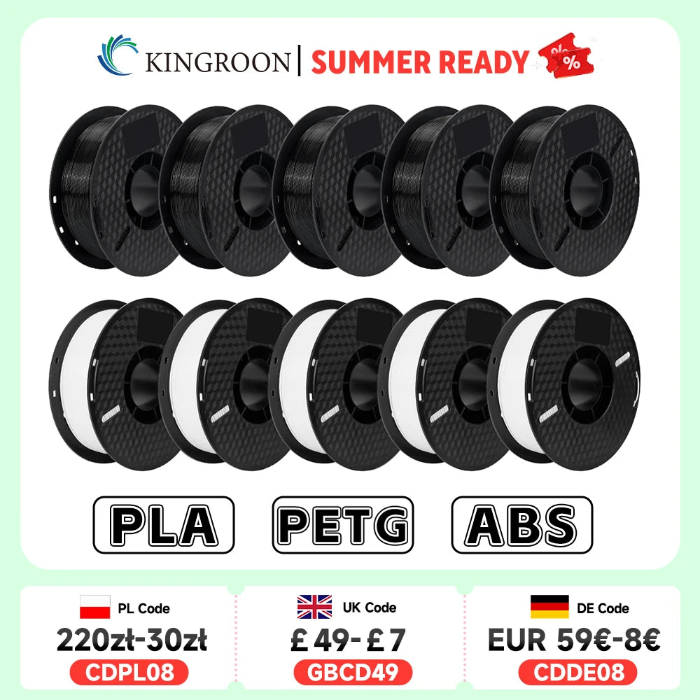 KINGROON 10KG PLA/ ABS/ PETG Filament 1.75mm Black White Gray , Wholesale 10 Rolls PLA ABS PETG Plastic For 3D Printer