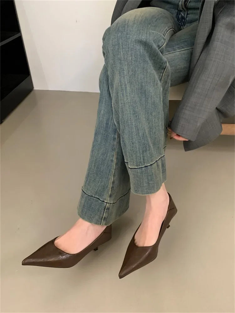 Eilyken Spring Design Leopard Print Woman Pumps Pointed Toe Thin Low Heels Elegant Party Female Shoes Zapatos De Mujer