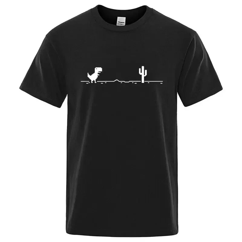 Men's High Quality 100%Cotton Funny Dinosaur Print T Shirt Loose O-neck Summer Cool Men Tshirt Short Sleeve T-shirt Male Tee Top