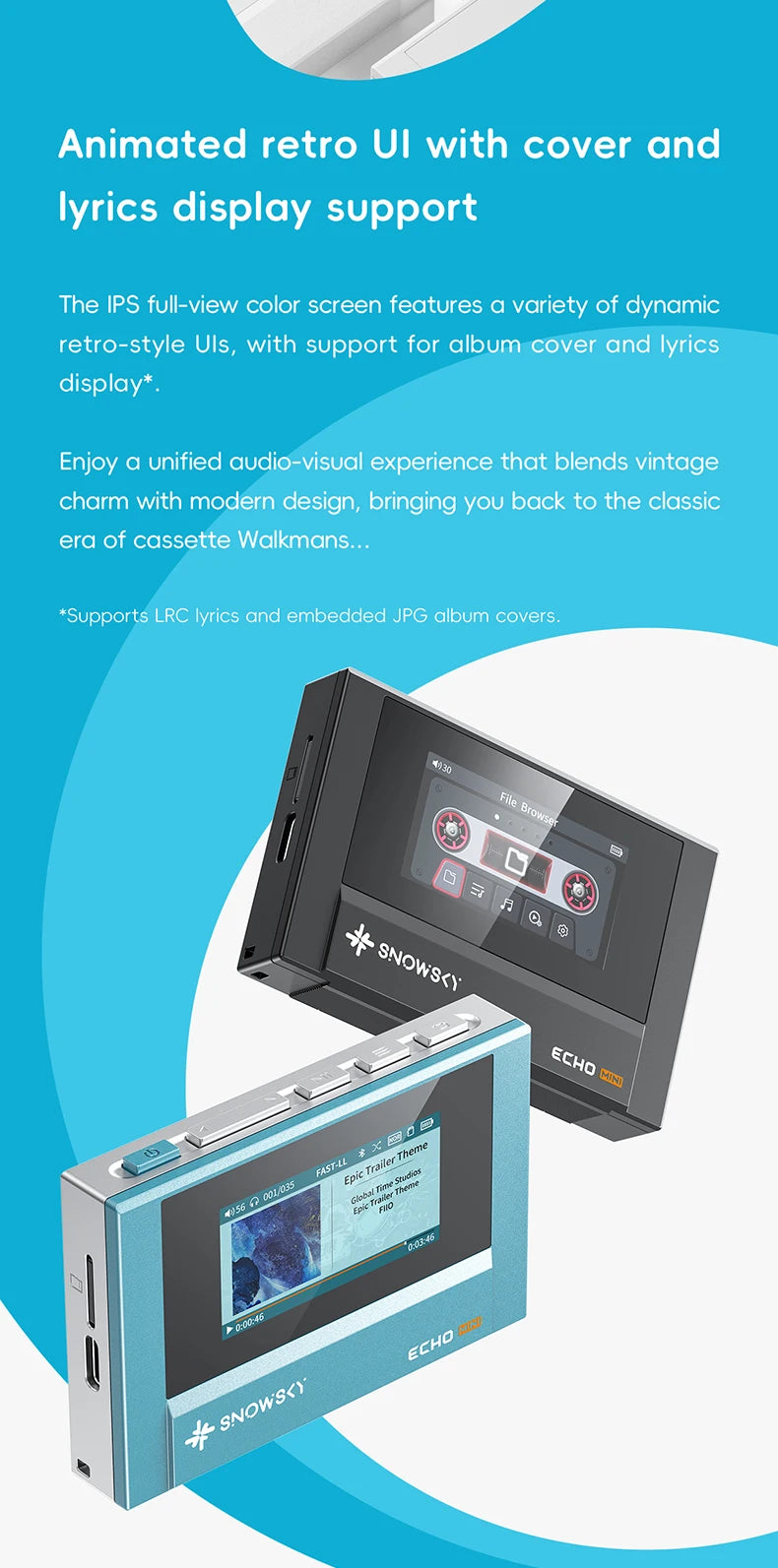 SnowSky/FiiO Echo Mini HiFi Bluetooth MP3 Pure Music Player, 15Hours Playback, 3.5mm/4.4mm Headphones Output