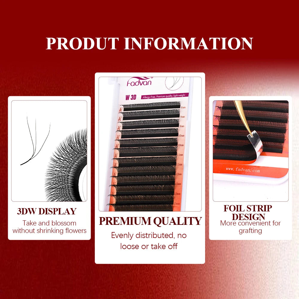 FADVAN 3D/4D/5D/6D/7D/8D W Shaped Eyelash Extension C D Curl Natural Mink Lash Premade Volume Fan False Eyelashes Makeup Supplie