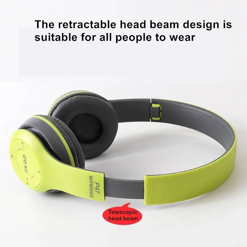 P47 Bluetooth 50 Wireless Headphone Foldable HIFI Stereo Bass Earphone Kid Helmet Gift With Mic USB Adaptor For iPhone Game