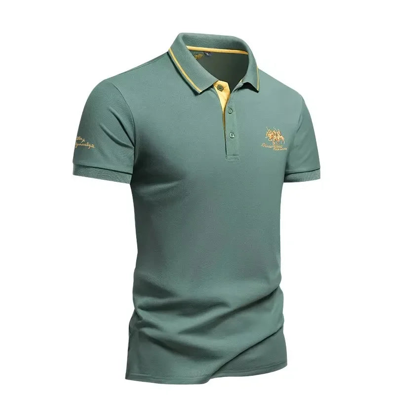 summer Men's Short Sleeve Embroidered Polo T-Shirt Lightweight Casual Streetwear Lapel Vintage Business tshirts