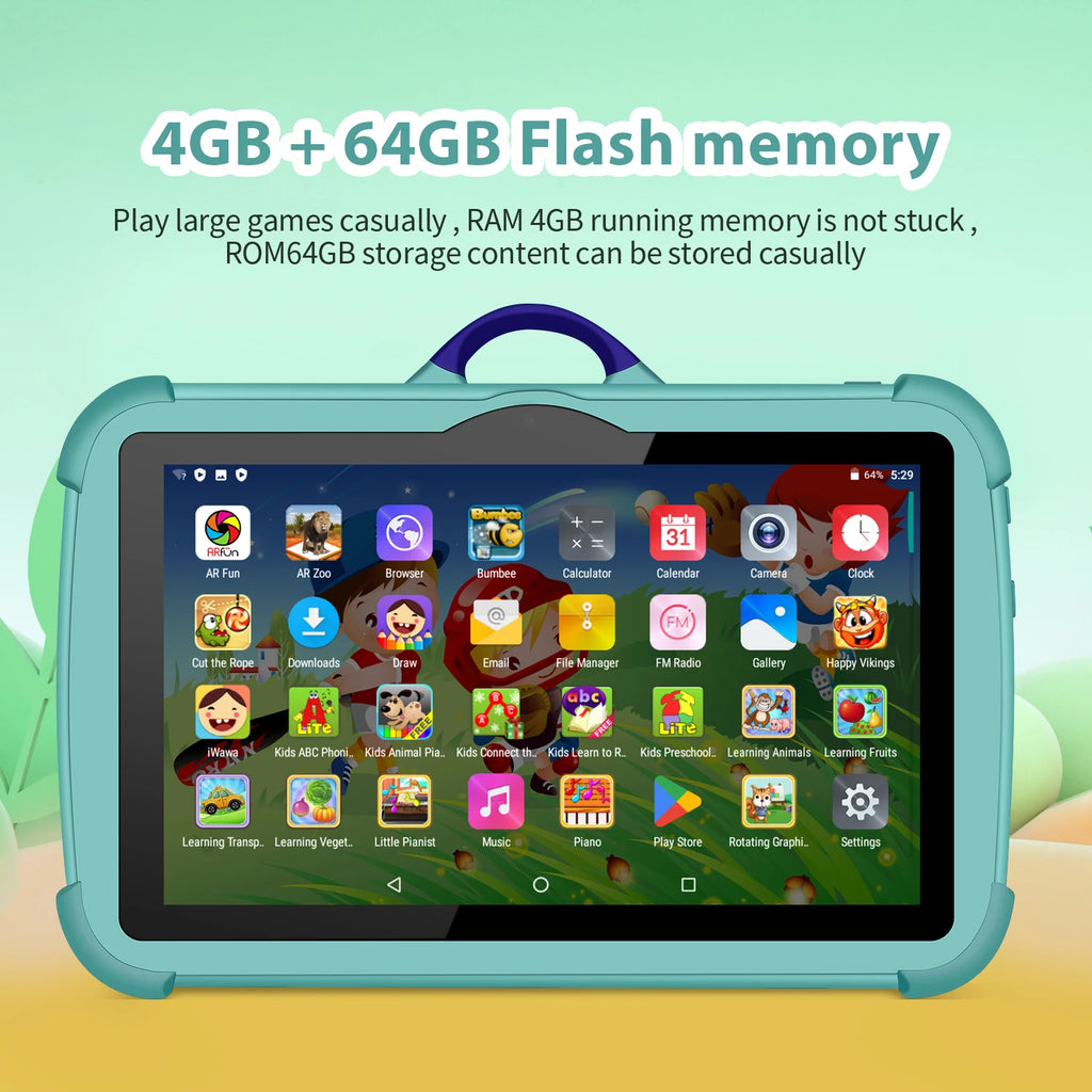 7 Inch Kids Tablet PC with Android 13 Quad Core 4GB RAM 64GB ROM Educational Learning Children's Favorite Cheap Simple Design